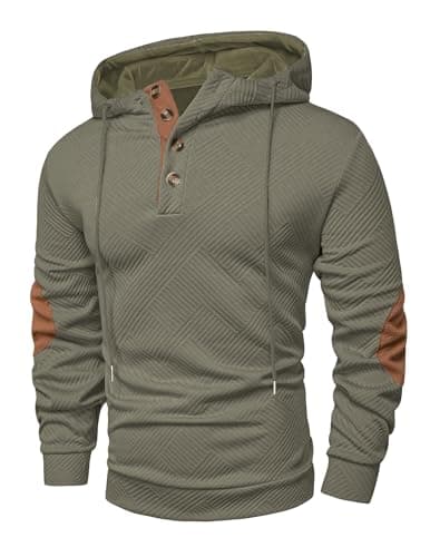 JMIERR Mens Fashion Hoodies Casual Cotton Long Sleeve Half Button Pullover Hooded Sweatshirts for men Oversized Hoodie, 2XL, Jungle Green - Image 1