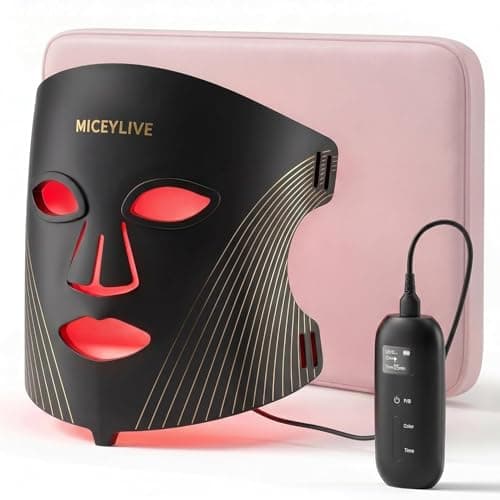 MICEYLIVE Red Light Therapy for Face Mask, Blue Light Therapy for Acne, Gifts for Women, Wrinkle LED Face Mask, 432 LED with Full Face Coverage & 3 Light Modes, Travel Bag for Home Use & Travel, Black - Image 1