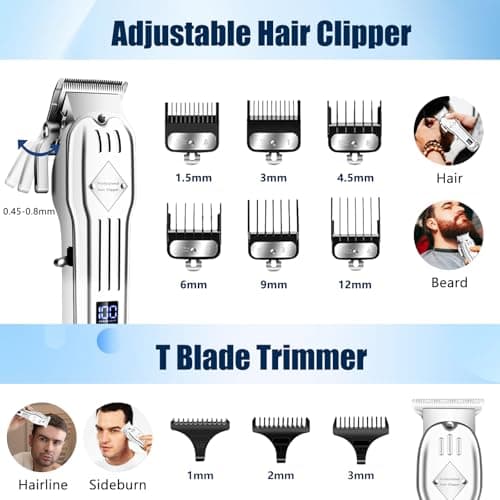 SUNNOW Professional Hair Clippers and Trimmer Set, Beard Trimmer & Foil Shaver & Nose Trimmer Kit for Men, Cordless Mens Clippers and Grooming Kit for Hair Cutting, Beard Styling, Home, Barber - Thumbnail 2