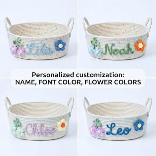 KEQHAULI Personalized Basket with Name – Custom Cotton Rope Storage Bin for Home Organizer, Nursery, Keepsake or Diaper Caddy – Great Gift for Mom, Grandma or New Parents - Thumbnail 3