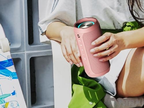 EDUPLINK Bluetooth Speaker IPX7 Waterproof Wireless Speaker with Bass 20H Playtime TWS Stereo Pairing Portable Outdoor Speakers for Beach Camping Travel Gifts for Men Women Girls Boys Teens Pink - Thumbnail 6