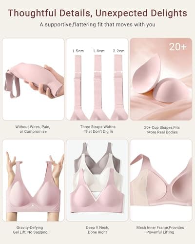 As Fairy Seamless Wireless Bra for Women Soft Support Bra with Lift Comfortable T-Shirt Bra for Daily Wear(Pink 40C) - Thumbnail 6