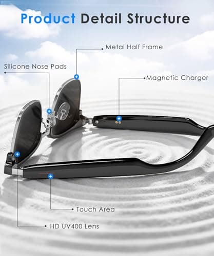 GLOSSIA AI Smart Glasses, Bluetooth Glasses for Men Women, Blue Light Smart Glasses, Hands-Free Calls, Music and Voice Control for Work/Study/Travel - Thumbnail 4