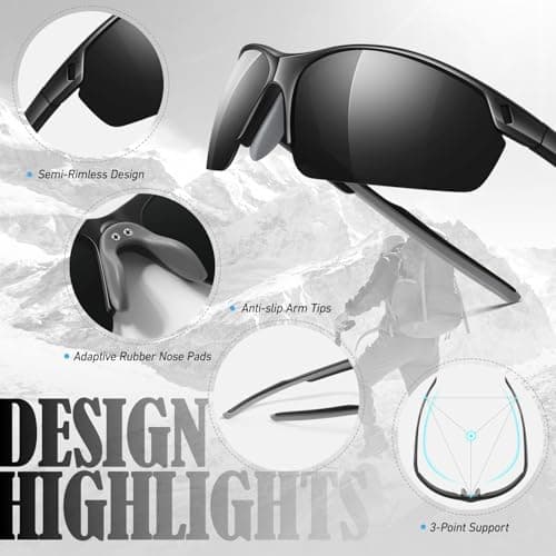 WEAROYO Polarized Sunglasses Men Womens,Flexible TR90 Semi Rimless Frame,Wraparound UV400 Sports Sun Glasses Running Fishing - Thumbnail 6