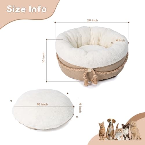 pesen Cat Bed & Small Dog Bed with Supportive Walls, Thick Bottom, Calming Donut Shape, Soft Durable Fabric, 20x20x10 Cat Beds for Indoor Cats - Thumbnail 6