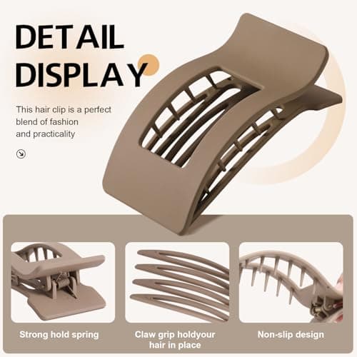 8 Pack French Flat Hair Clips for Women – Large Matte No-Slip Claw clips for Thick & Thin Hair, Strong Hold Styling Barrettes Accessories (Neutral) - Thumbnail 4