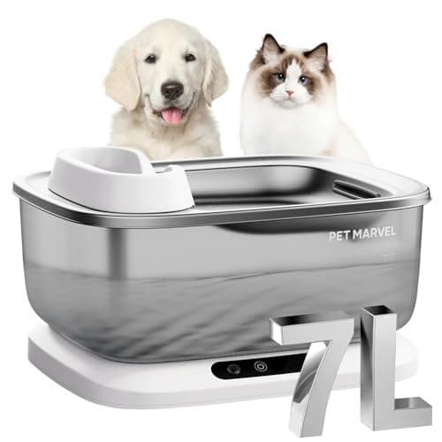 PET Marvel Wireless Quiet Pet Water Fountain, 7L/1.8Gal/230oz Large Water Reserve for Dogs & Cats, Stainless Steel Drinking Bowl, Battery or Plug-in Use, Designed for Short Trips & Backup Use, F2 V2