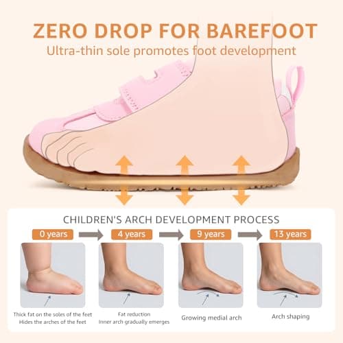 WIDE TOE BOX Toddler Barefoot Shoes,Girls and Boys First Walking Shoe with Hook and Loop Non-Slip Baby Sneakers Blush Powder Size 8 - Thumbnail 4