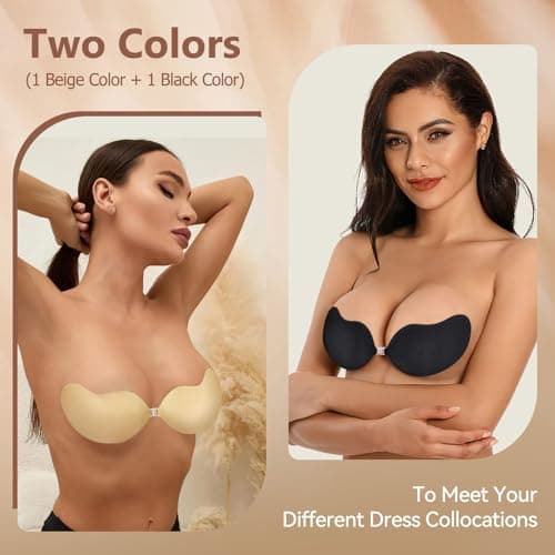 Invisible Sticky Bra Strapless Adhesive Bras Silicone Stick on Push Up Seamless Reusable Backless Bra for Women 2Pack - Thumbnail 2