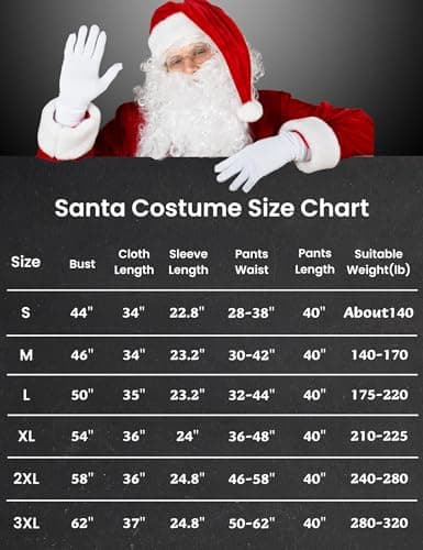 Ahititi Santa Claus Costume for Men Santa Suit Adults 11pcs Mens Deluxe Professional Christmas Clause Outfit Xmas Cosplay 3XL - Thumbnail 6