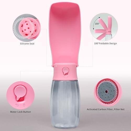 Dog Water Bottle, Leak Proof Portable Puppy Water Dispenser, Travel Puppy Water Bowl, Foldable Transparent Dog Water Bottle for Pets Outdoor Walking, Hiking, Travel, Food Grade Plastic - 19oz Pink - Thumbnail 3