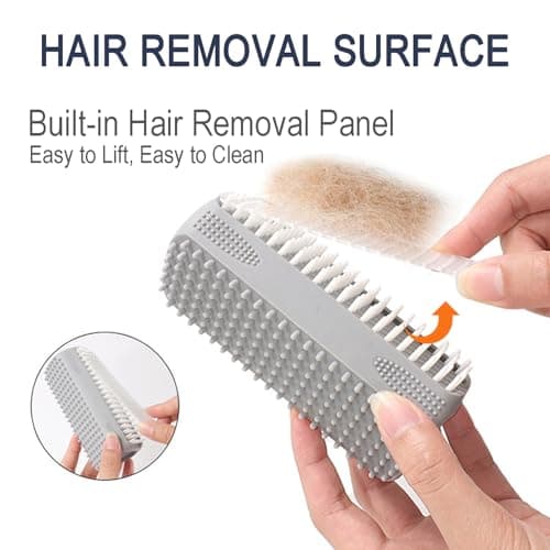 Triangular Wrap-Around Pet Grooming & Bath Brush for Dogs & Cats – 3-in-1 Silicone Dog Bath Brush with Deshedding Bristles, Massage Cones & Deep Cleaning Nubs, Soft Flexible Self-Cleaning Design,Gray - Thumbnail 3