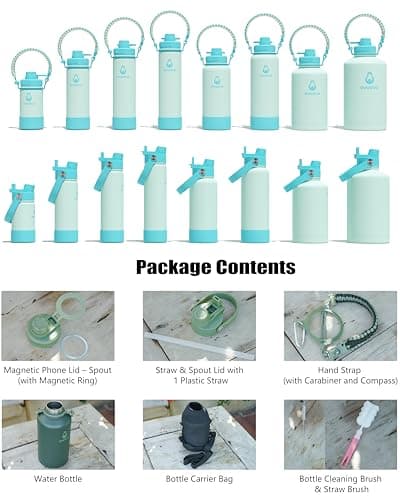 avodvo 1 Gallon Water Bottle with 2 Lids (2-in-1 Straw & Spout Lid, Magnetic Lid), Insulated Water Bottle with Strap, Stainless Steel Water Bottle for Hiking, Gym, Travel, BPA-Free, Green - Thumbnail 2