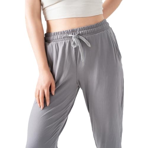 TRIUNION 2 Pack Women's Joggers Pants with Pockets Drawstring Running Sweatpants for Women Yoga Lounge Pants for Workout,Black/Light Grey,Medium - Thumbnail 6