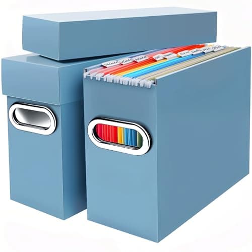 Naleyber File Organizer Box with Lid & Handle, Thickened Cardboard Hanging File Folder Storage Boxes for Letter Size, Portable Filing Organizer for Office, Home, Classroom, Dusty Blue 2 Pack - Image 1