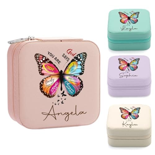 Yofair Ships Next Day, Personalized Jewelry Box Stocking Stuffers for Teen Girls Custom Travel Jewelry Case Gifts for Teen Girl Trendy Stuff Ring Box Birthday Christmas Gifts for Women - Image 1