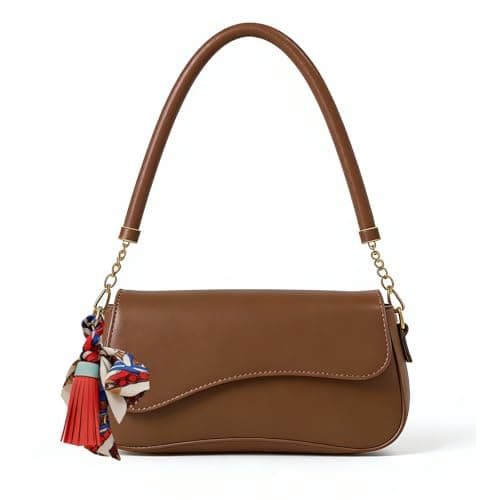 Shoulder Bag for Women, PU Leather Hobo Handbags Y2K Trendy Clutch Saddle Underarm Purse with 2 Removable Strap (Brown-Double Strap) - Image 1
