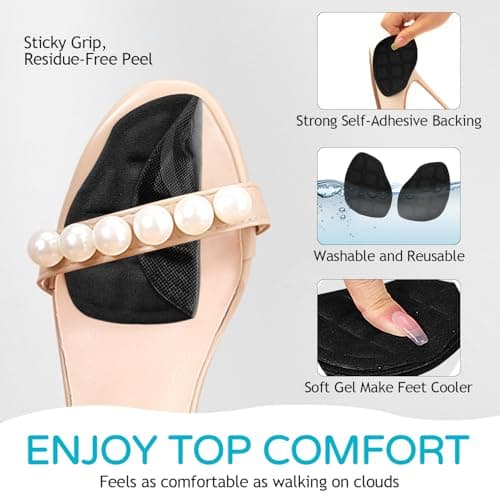 Niifawh Ball of Foot Cushions for Women 2 Pairs | 8ct Gel Blister Bandages for Feet, Blister Cushion for Heel, Toe, No Slip Metatarsal Pads for Reduce Heel, Toe & Foot Pain, Black - Thumbnail 3