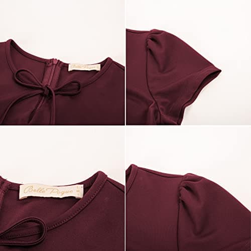 Women's 1950s Vintage A Line Wrap Dress Knee Length Round Neck Dress Hepburn Style Dress Wine Red XXL - Thumbnail 4