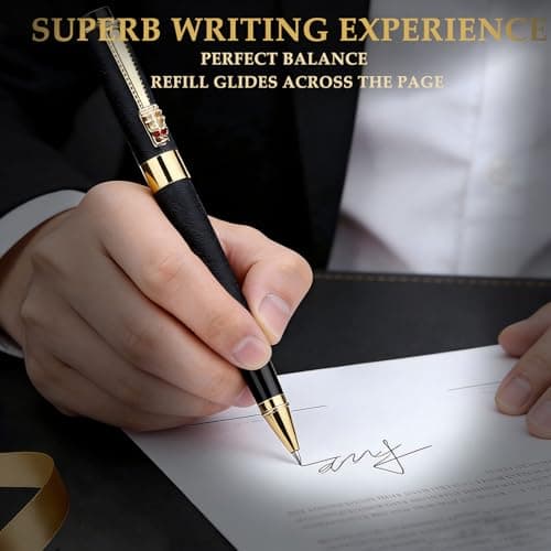 ZJEOSO Luxury Rollerball Pen | Fancy Writing Pen with Black Lacquer & Real Gold Plating | Executive Office Pen, Premium Gift Set for Men & Women | Nice Pens for Writing & Professional Use (Black) - Thumbnail 3