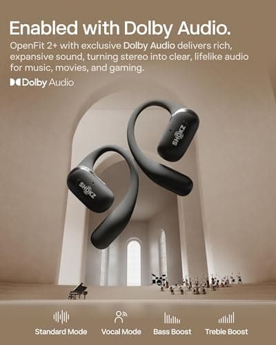 SHOKZ New OpenFit 2+ Open-Ear Headphones, Dolby Audio Enabled, Comfortable Earbuds with Soft Ear Hooks, 48H Playtime, IP55 Water-Resistant, USB-C Fast Charging, Wireless Charging, Carrying Bag, Black - Thumbnail 4