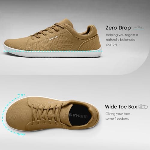 AIRHAS Mens Barefoot Shoes Lightweight Walking Shoes Wide Toe Box Flexible Zero Drop Sneakers for Men Summer Minimalist Casual Shoes(Khaki,11.0) - Thumbnail 3