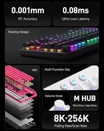 MCHOSE Mix 87 TKL Wired Gaming Keyboard Magnetic Switch Hall Effect Keyboards Rapid Trigger SOCD 8K Polling Rate Volume Knob Adjustable Actuation Point RGB Lighting HotSwap Black Apollo Switch - Thumbnail 2