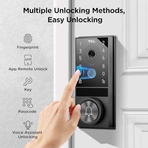 TCL D1 Max Security Video Smart Lock, 3-in-1 2K Camera, Doorbell & Fingerprint Keyless Entry Door Lock, WiFi Smart Door Lock with App Remote Control, PIR Motion Detection, Easy Installation - Thumbnail 3