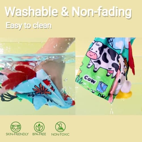 chochumy Sensory Baby Books 0-6 Months, Tummy Time Soft Cloth Baby Toys 0-3-4-5-6-7-8-9 6-12 Month Old, Newborn Infant Boy Essentials Gifts Travel Toy Touch and Feel Crinkle Busy Book for Babies Girl - Thumbnail 5