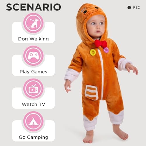 OLAOLA Baby Animal Costume Onesie, Unisex Toddler Gingerbread Romper, Plush Cosplay Dress Up Infant Outfits Christmas Halloween Costume - Thumbnail 3