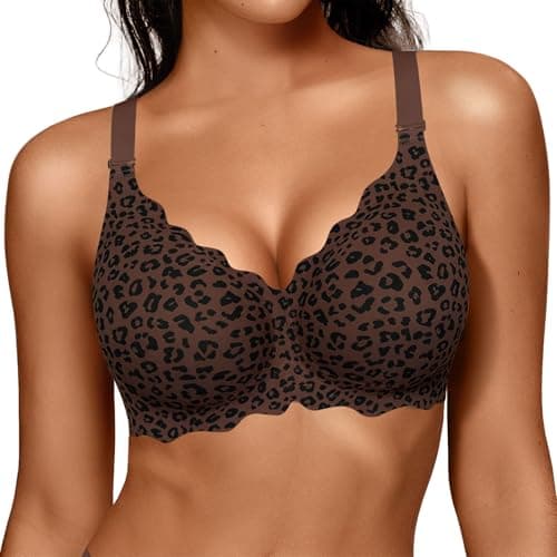 OEAK Women Jelly Bras No Underwire Scalloped Push Up Buttery Soft Tshirt Bra Seamless Full Coverage Convertible Everyday Bra Leopard Coffee,4XL - Image 1