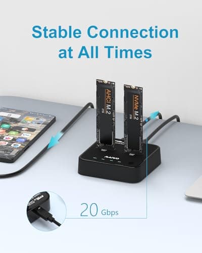 MAIWO K3016P2 NVMe AHCI M.2 SSD Duplicator, USB3.2 Type C 20Gbps Clone Docking Station, for M.2 SSD 2230/2242/ 2260/2280, Support One Key Cloner Copy Function - Thumbnail 2