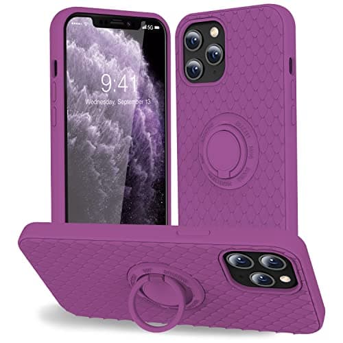 TISOOG Compatible with iPhone 12 Pro Max Case [Cute Dragon Scale Series] with Soft Anti-Scratch Microfiber Lining & Ring Kickstand, Liquid Silicone Full Body Protective Case - Purple - Image 1