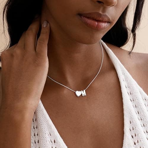Eaciy Silver Initial Necklaces for Women, 18K White Gold Plated Heart Initial Necklace Dainty Letter L Silver Necklace for Women Trendy Birthday Gifts Jewelry - Thumbnail 3