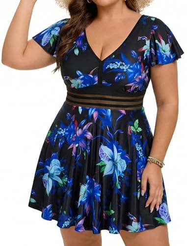 Arolina Full Coverage Swimsuits for Women 2 Piece Swimsuit Plus Size Swim Dress Tummy Control Swim Suits with Boyshorts 24W