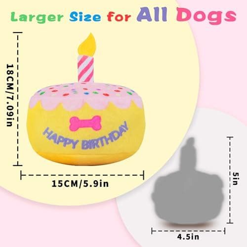 FurtasticFinds Dog Birthday Cake Toy 5.9", Larger Plush Dog Gift with Electronic Music Box, Plays Happy Birthday Song & Puppy Bark Melody, Party Decoration for All Breeds Dogs, Pink - Thumbnail 3