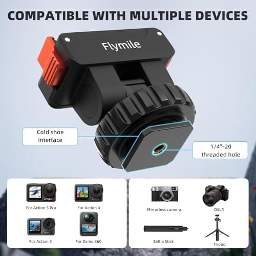 Flymile Action 5 Pro/4/3 Cold Shoe Adapter Mount, Magnetic Quick Release Holder for DJI Osmo 360, 180° Adjustable Cold Shoe Camera Adapter with 1/4" Screw Hole for DSLR Photography Accessories - Thumbnail 2