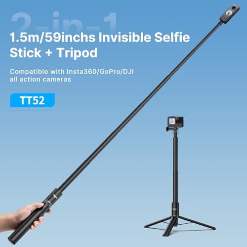 59in Invisible Selfie Stick Tripod for Insta360 X5/X4/X3/ONE X2/GO 3s/DJI Osmo 360, ULANZI TT52 Extension Pole Adjustable Waterproof Handle Grip for GoPro, DJI Osmo Pocket 3 Action 5 Pro/4 - Thumbnail 2