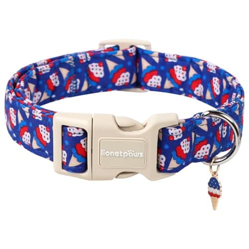 Lionet Paws 4th of July Dog Collar- Cute Blue Red Sundea Dog Collars with Plastic Buckle, Light Adjustable Dog Collars for Small Medium Dogs
