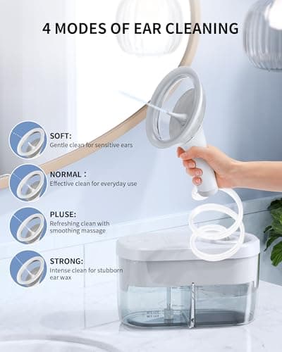 KAUGIC Electric Ear Wax Removal Kit, FSA-HSA-Eligible, Water Powered Ear Irrigation System with Sewage Collection, 4 Clean Modes, Safe & Effective, 3 Ear Tips for Adults - Thumbnail 4