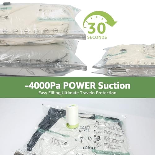 9 Packs Vacuum Bags for Travel with Rechargeable air Pump, 3 Sizes Vacuum Seal Bags for Clothing, Space-Saving Compression Storage Bags for Travel & Closet Organization - Thumbnail 3