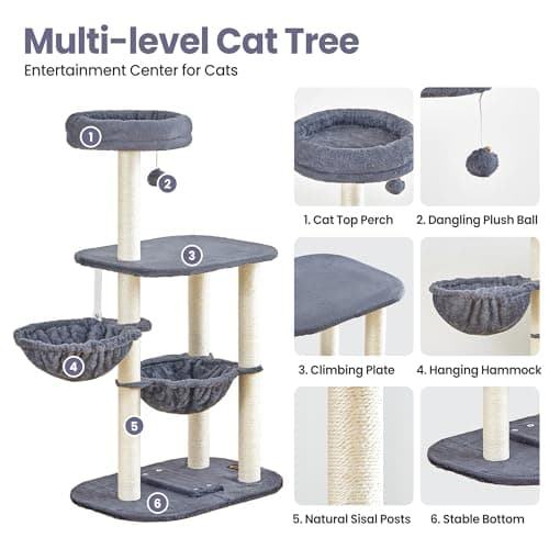 Small Cat Tree Tower with Lots of Scratching Posts - 42 Inch Medium Compact Cats Scratch House with Hammock Perch for Multi Level 2 Kitty - Indoor Corner Cat Bed Condo Climbing Gym Towers Furniture - Thumbnail 2
