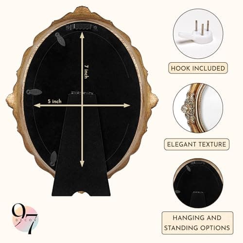 97 Decor 5x7 Vintage Picture Frames - 5 x 7 Picture Frame Antique, Ornate Gold Frames 5 x 7, Small 5x7 Picture Frame Wall Hanging For Home Decor - Thumbnail 4