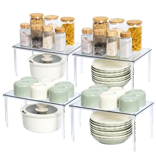 Bobomoment Acrylic Cabinet Organizer, Set of 4 Spice Rack Organizer for Cabinet, Desk Countertop Shelf Organizer, Pantry Kitchen Storage and Organization, Stackable Shelves House Essentials for Gift - Image 1