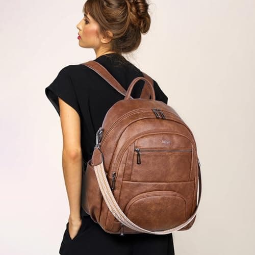 Leresas 35L Backpack Purse for Women Men Vegan Leather Backpack Travel College Work Laptop Computer Bag Business Teacher Backpack Brown - Thumbnail 2