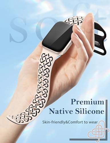 Minyee 2 Pack Engraved Bands Compatible with Apple Watch Band 42/44/45/46/49mm Women, Soft Silicone Two-Tone Celtic Sport Strap for iWatch Series 11 10 9 8 7 6 5 4 SE/Ultra 3 2 1,Starlight/Black/Nude - Thumbnail 3