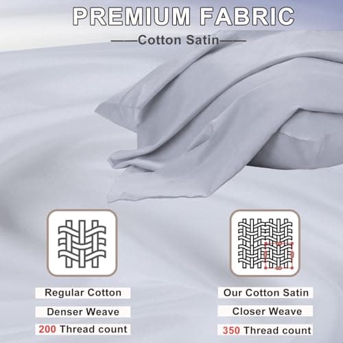 Lirex Queen Pillow Cases Set of 2, 100% Cotton Sateen, Breathable, Cooling, Soft for Quality Sleep, Pillow Covers with Envelope Closure, 20" x 30", Light Grey - Thumbnail 2
