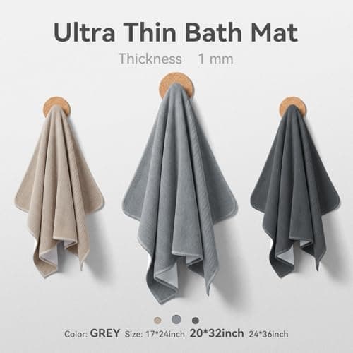 MontVoo Ultra Thin Bath Mat, Super Absorbent Bathroom Mat, Quick Drying Bath Rugs for Bathroom, Machine Washable Non-Slip Bathroom Rug Front of Bathtub, RV, Shower Room, Sink, (20x32, Grey, 1Pack) - Thumbnail 6