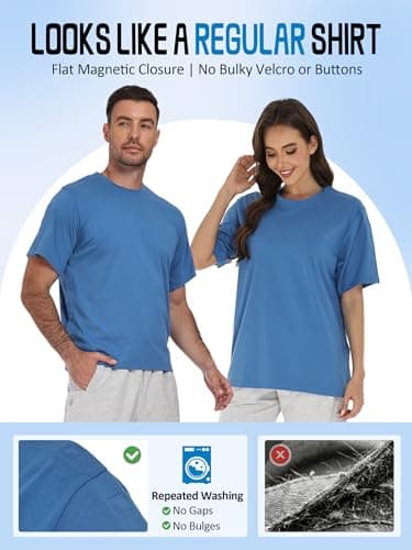 Recorah Shoulder Surgery Recovery Shirt with Magnetic Snaps - Developed with Surgical Experts, Crew Neck Top for One-Handed Dressing - Breathable 70% Cotton Post-Op Wear - Thumbnail 5