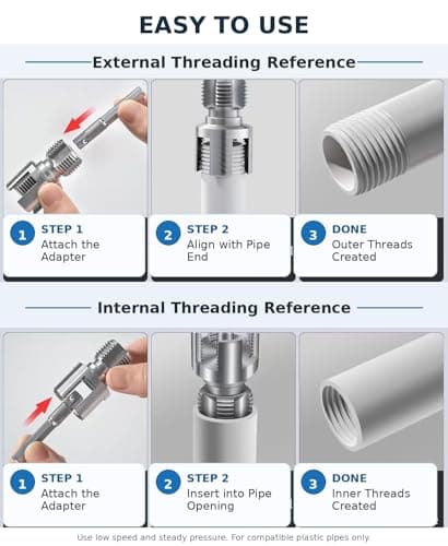 QYXLZUR PVC Pipe Threader Set (1/2", 3/4", 1"), Pipe Threading Tool Attachment for Drill, 2-in-1 Internal & External Thread Maker for PVC & Plastic Water Pipes, Plumbing Tap & Die Kit - Thumbnail 2